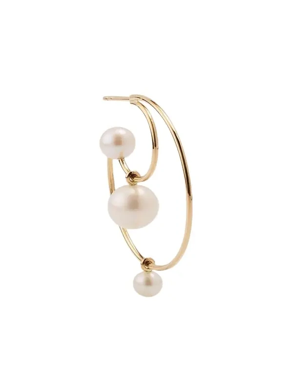 Bain Perle Double Hoop Earring with Freshwater Pearls and 14K Yellow Gold, Single