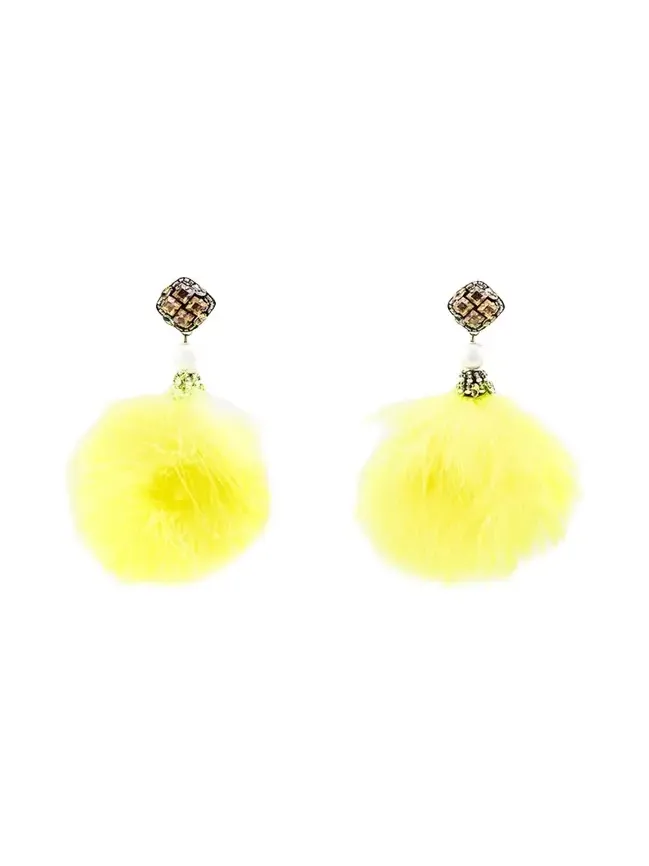Feather Pom Pom Earrings Feather Pom Pom Earrings