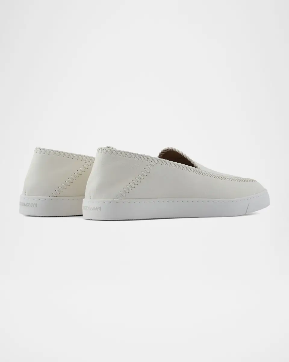 Giorgio Armani Men's Woven Leather Slip-On Sneakers | Thumbnail 2 Giorgio Armani Men's Woven Leather Slip-On Sneakers | Thumbnail 2