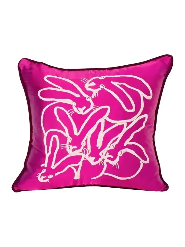 Hunt Slonem Embroidered Silk & Velvet Seven Bunny Pillow, 22"