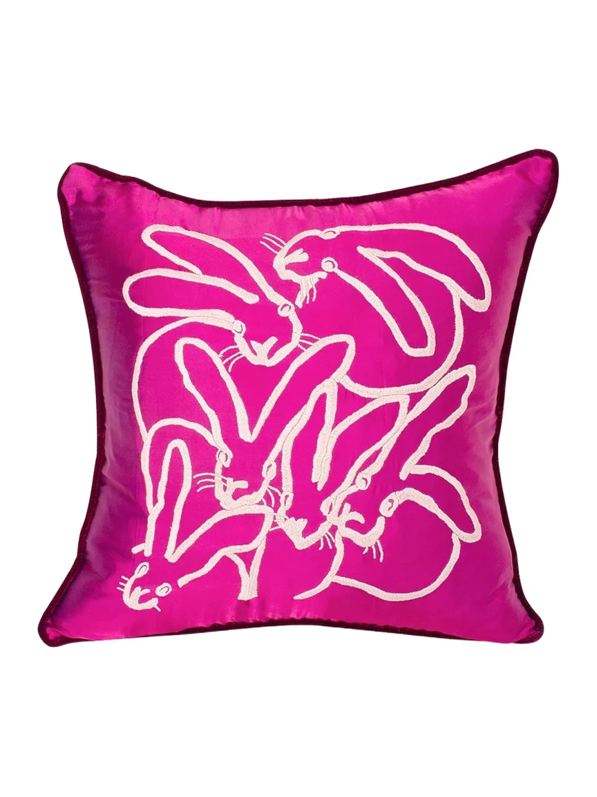 Hunt Slonem Embroidered Silk & Velvet Seven Bunny Pillow, 22"