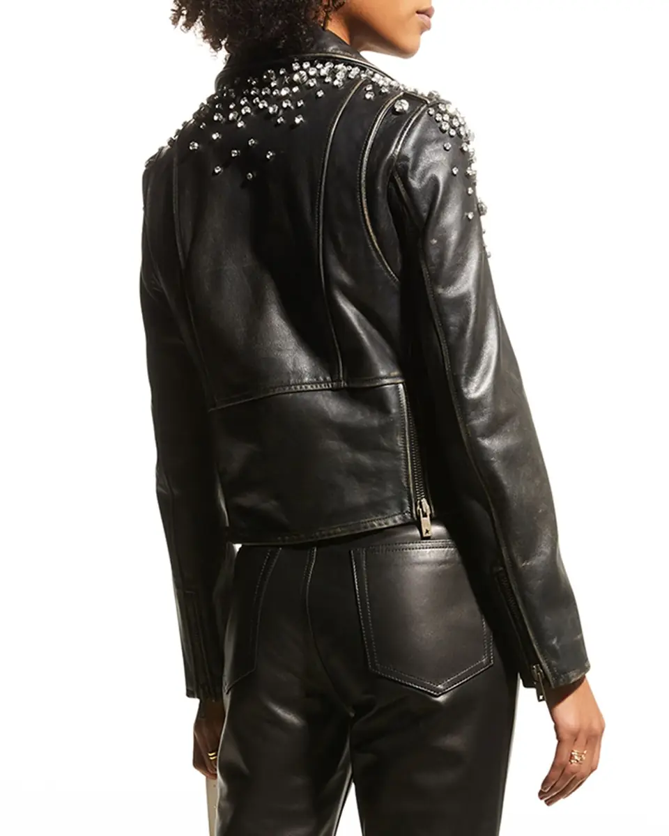 Golden Goose Golden Distressed Leather Jacket with Crystals | Thumbnail 3 Golden Goose Golden Distressed Leather Jacket with Crystals | Thumbnail 3