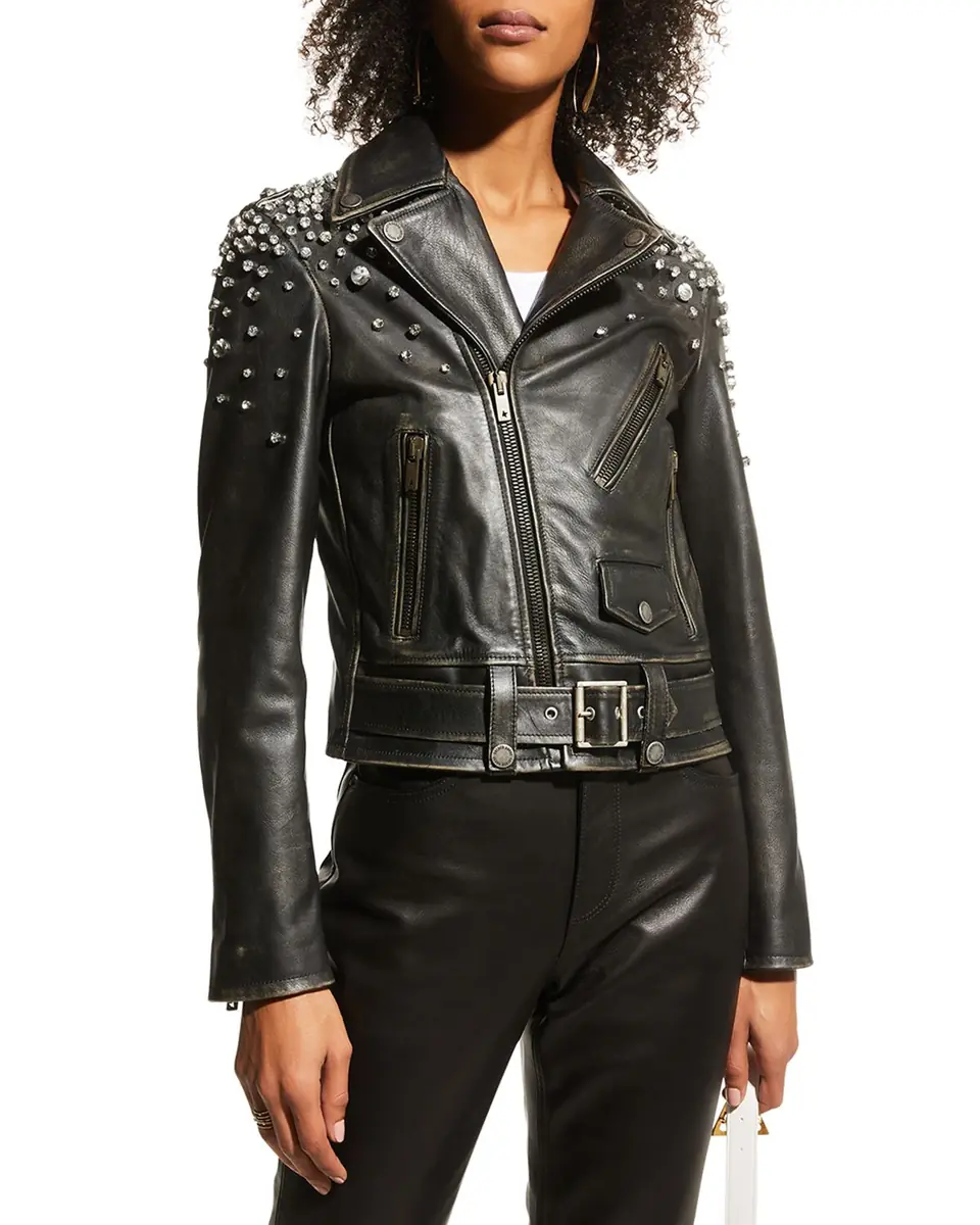 Golden Goose Golden Distressed Leather Jacket with Crystals | Thumbnail 4 Golden Goose Golden Distressed Leather Jacket with Crystals | Thumbnail 4