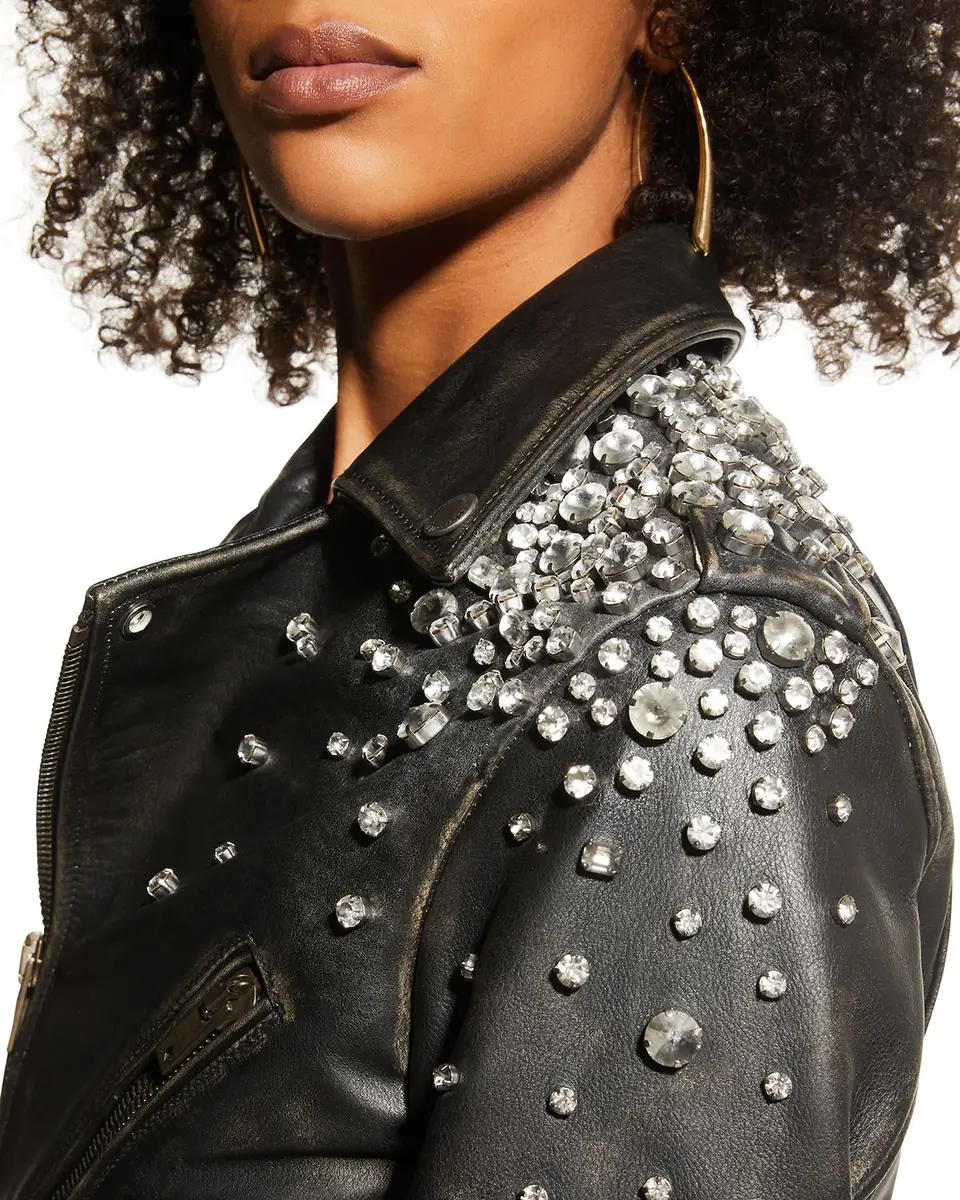 Golden Goose Golden Distressed Leather Jacket with Crystals | Thumbnail 5 Golden Goose Golden Distressed Leather Jacket with Crystals | Thumbnail 5