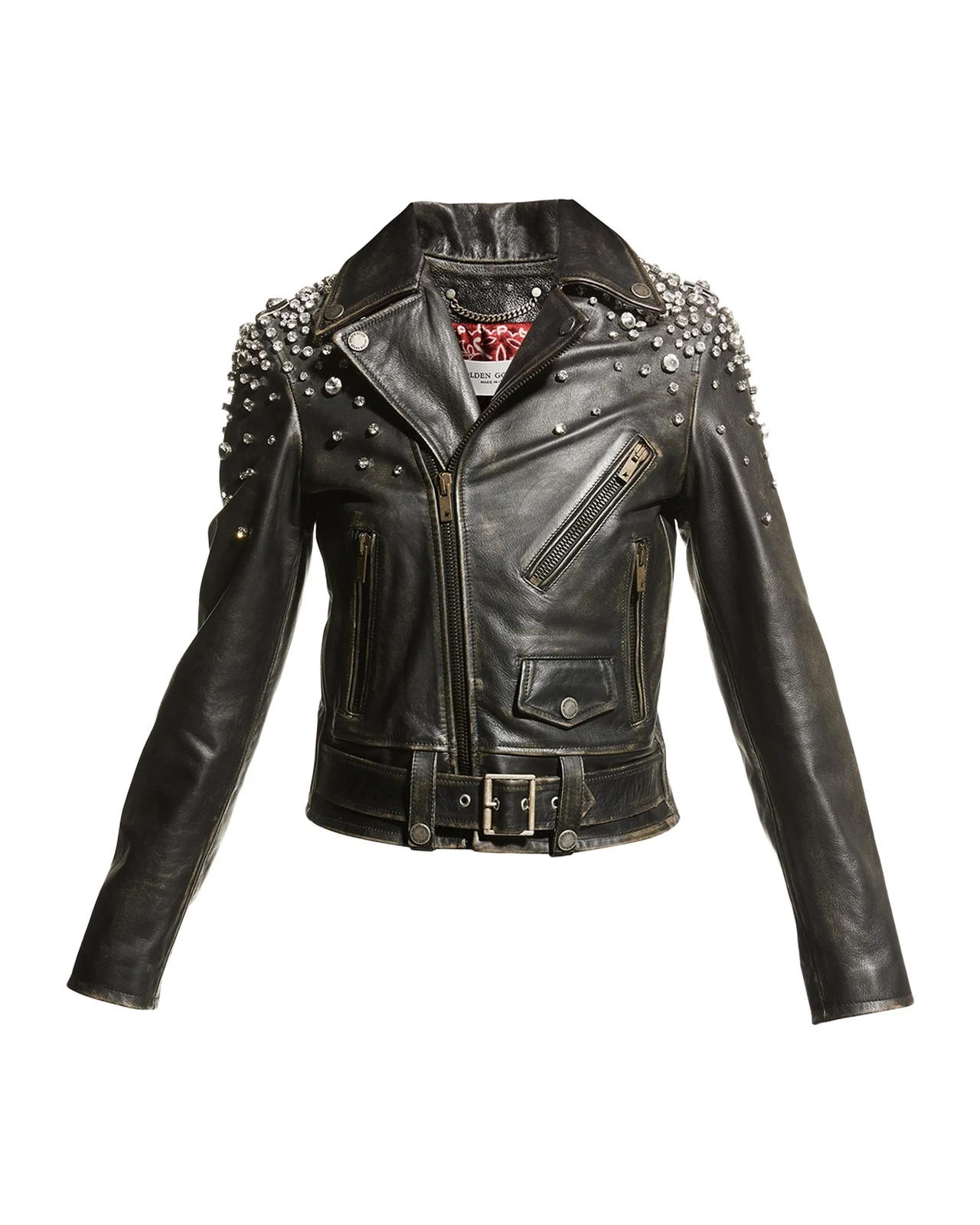 Golden Distressed Leather Jacket with Crystals Golden Distressed Leather Jacket with Crystals
