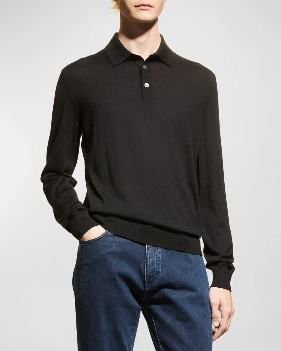 ZEGNA Men's Cashmere-Silk Polo Sweater | Thumbnail 3