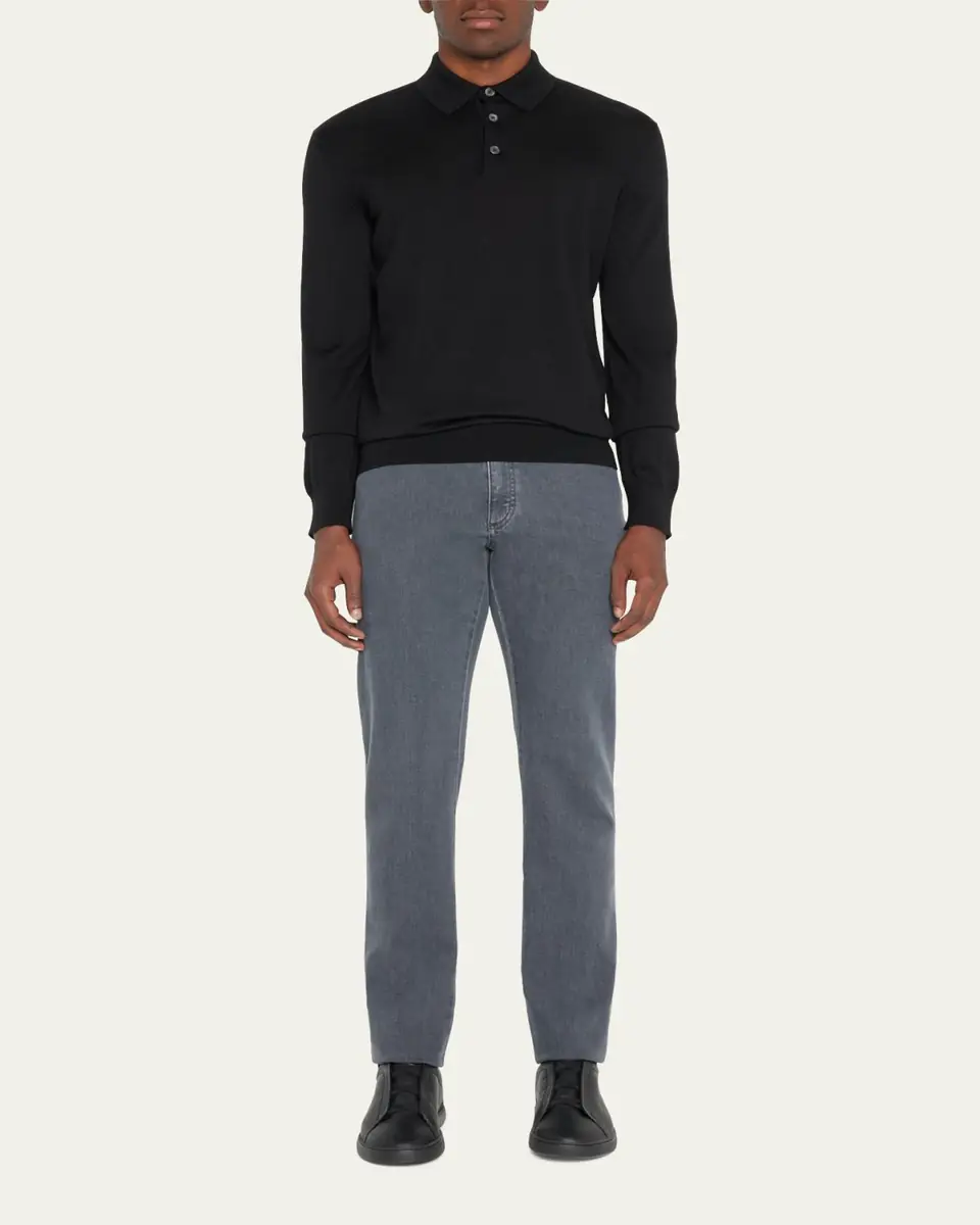 ZEGNA Men's Cashmere-Silk Polo Sweater | Thumbnail 8