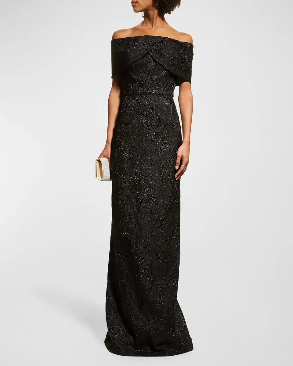 Rickie Freeman for Teri Jon Off-Shoulder Jacquard Column Gown | Thumbnail 2 Rickie Freeman for Teri Jon Off-Shoulder Jacquard Column Gown | Thumbnail 2