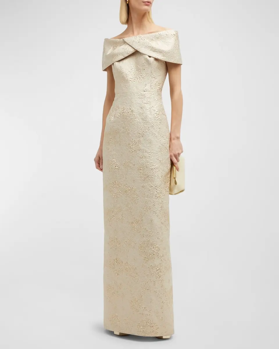 Rickie Freeman for Teri Jon Off-Shoulder Jacquard Column Gown | Thumbnail 15 Rickie Freeman for Teri Jon Off-Shoulder Jacquard Column Gown | Thumbnail 15