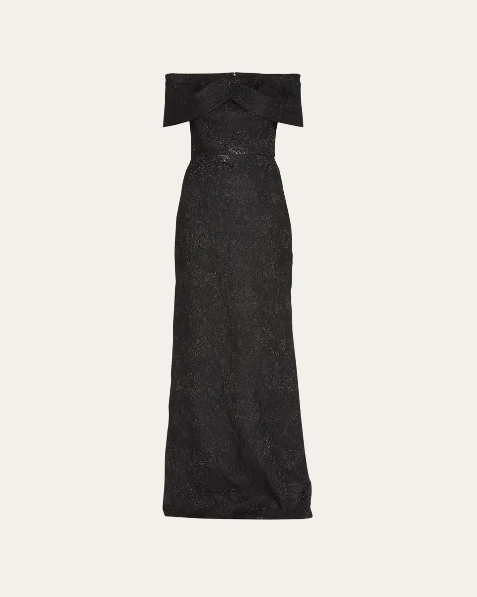 Rickie Freeman for Teri Jon Off-Shoulder Jacquard Column Gown | Thumbnail 5 Rickie Freeman for Teri Jon Off-Shoulder Jacquard Column Gown | Thumbnail 5