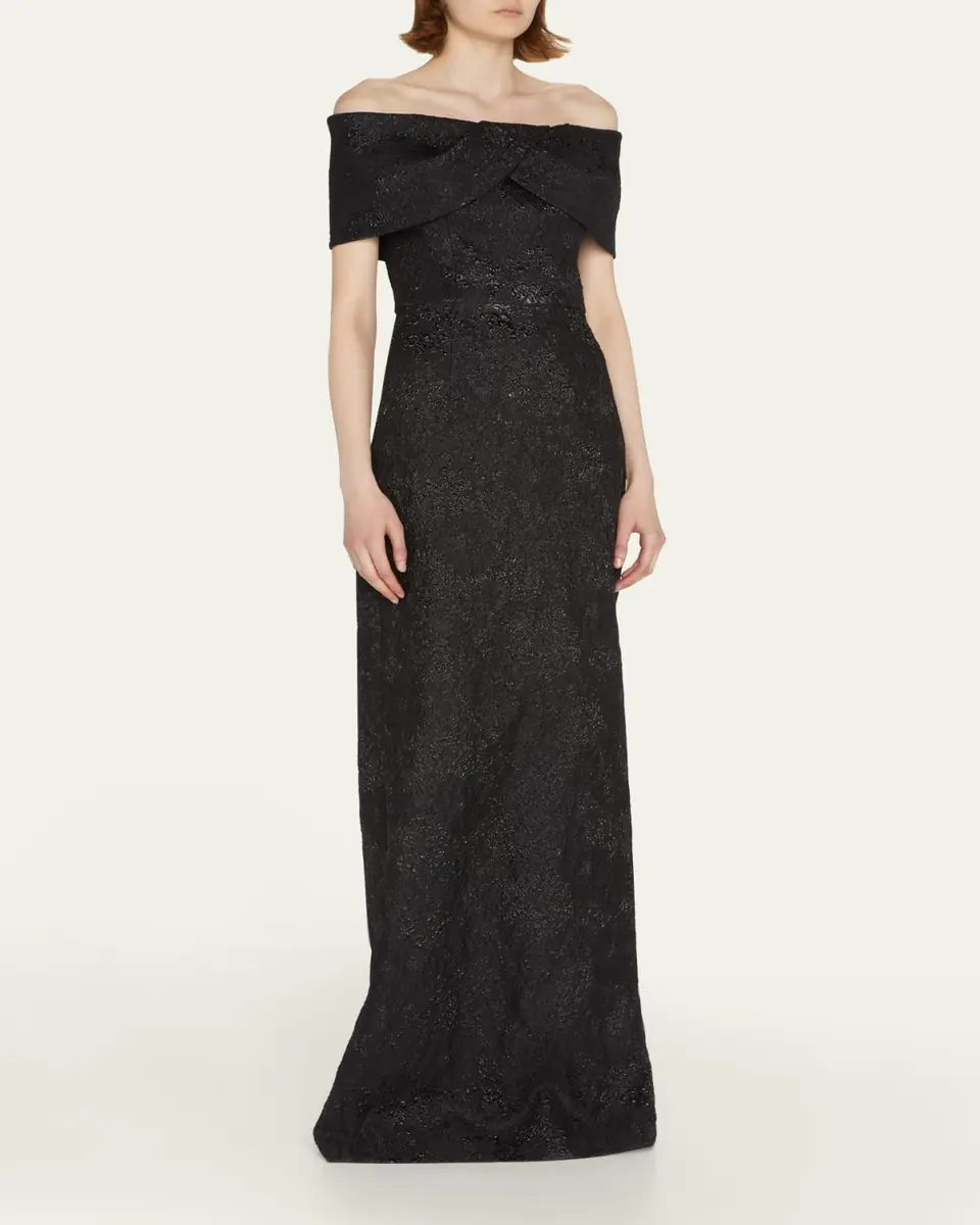 Rickie Freeman for Teri Jon Off-Shoulder Jacquard Column Gown | Thumbnail 8 Rickie Freeman for Teri Jon Off-Shoulder Jacquard Column Gown | Thumbnail 8
