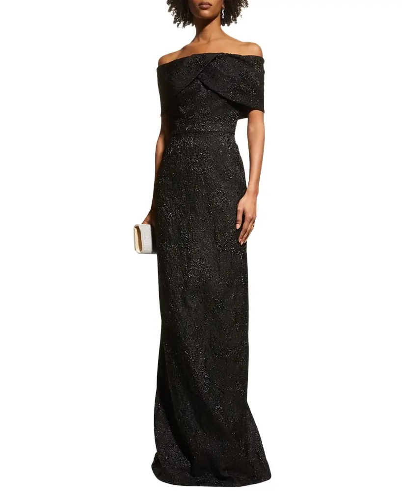 Rickie Freeman for Teri Jon Off-Shoulder Jacquard Column Gown | Image 1 Rickie Freeman for Teri Jon Off-Shoulder Jacquard Column Gown | Image 1