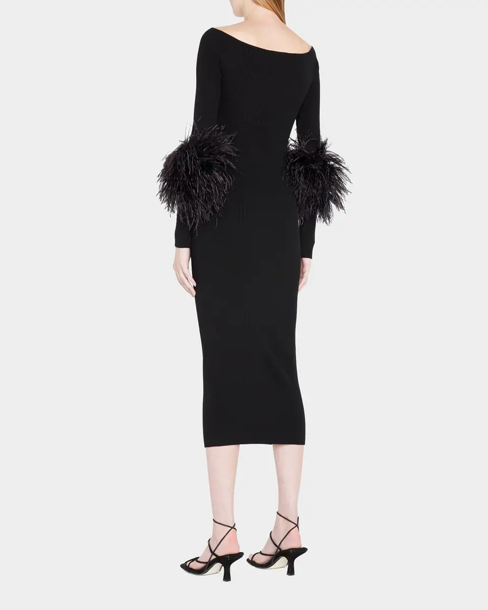LAPOINTE Criss-Cross Cutout Midi Dress w/ Feather Trim | Thumbnail 2 LAPOINTE Criss-Cross Cutout Midi Dress w/ Feather Trim | Thumbnail 2