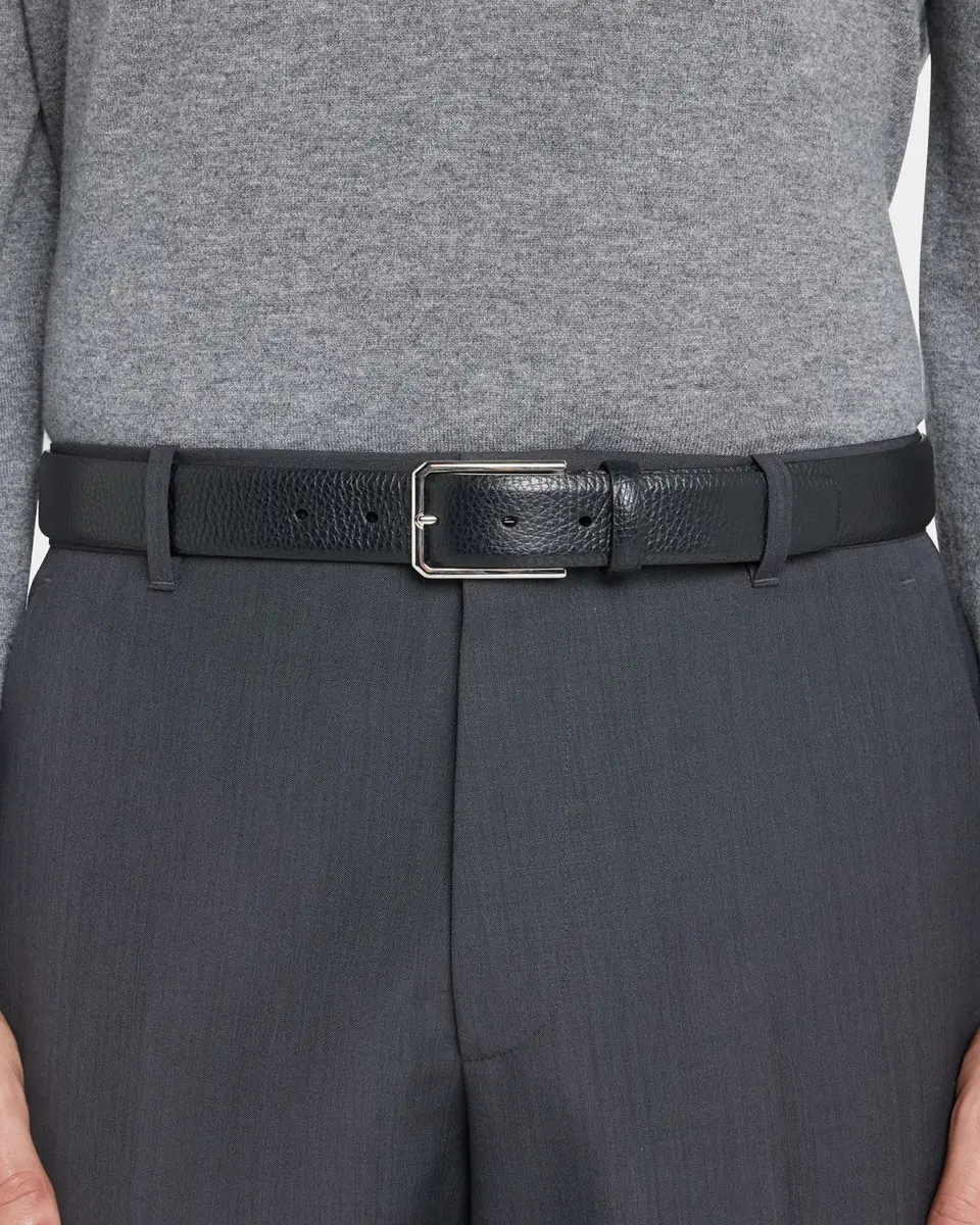 Santoni Men's Rectangle Buckle Grained Leather Belt | Thumbnail 2