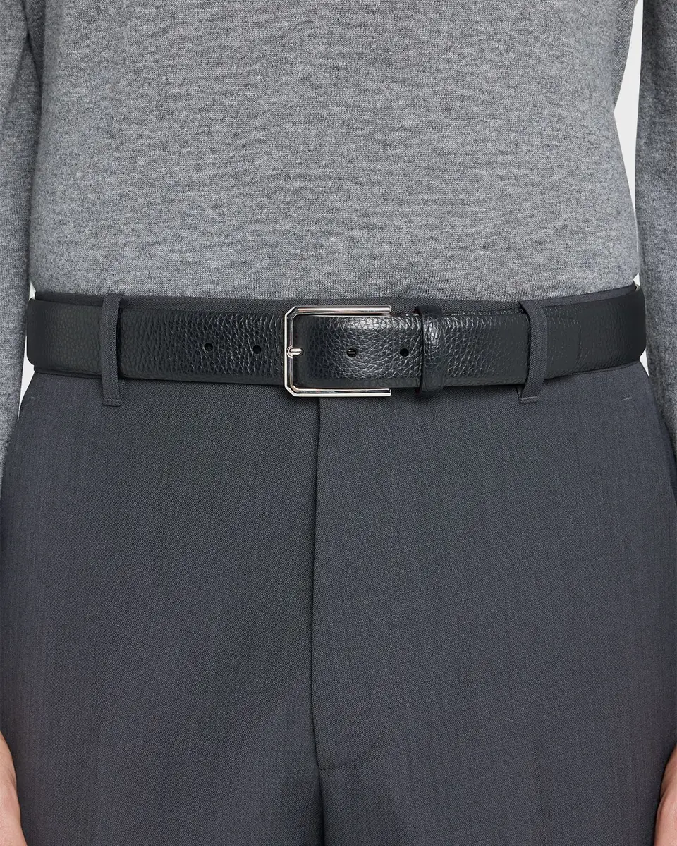 Santoni Men's Rectangle Buckle Grained Leather Belt | Thumbnail 3