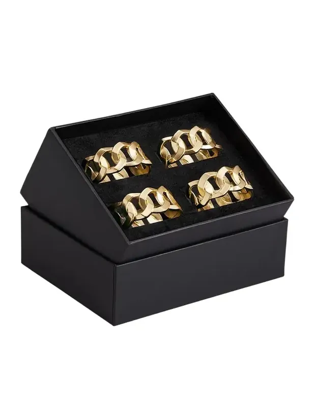 L'Objet Cuban Link 24K Gold Napkin Rings Jewels, Set of 4