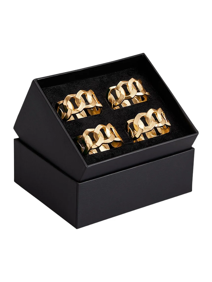 L'Objet Cuban Link 24K Gold Napkin Rings Jewels, Set of 4