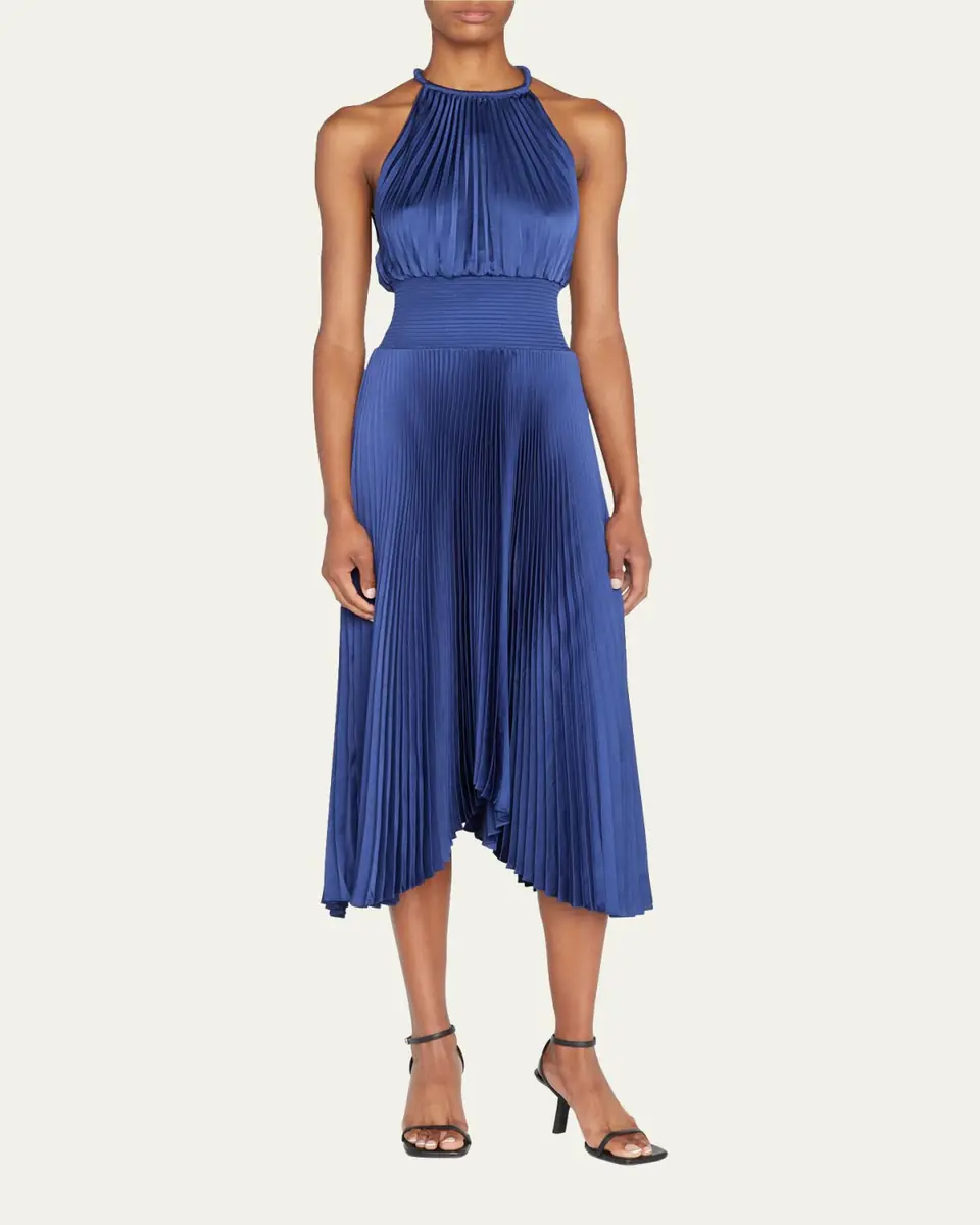 A.L.C. Renzo II Satin Pleated High-Neck Midi Dress | Thumbnail 2