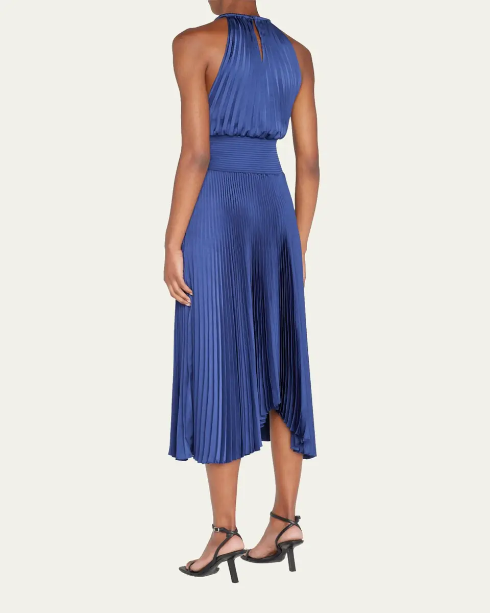 A.L.C. Renzo II Satin Pleated High-Neck Midi Dress | Thumbnail 3