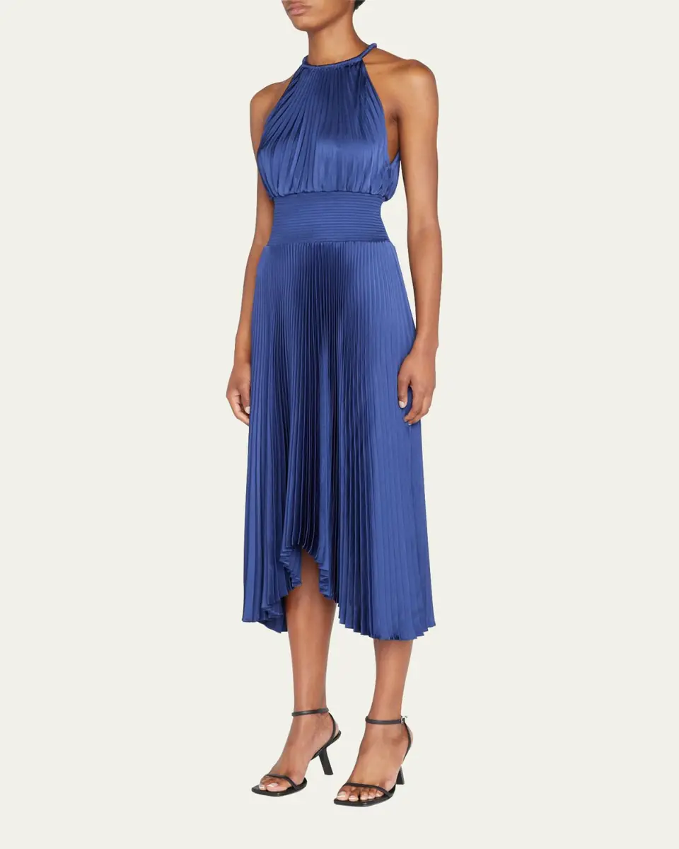 A.L.C. Renzo II Satin Pleated High-Neck Midi Dress | Thumbnail 4