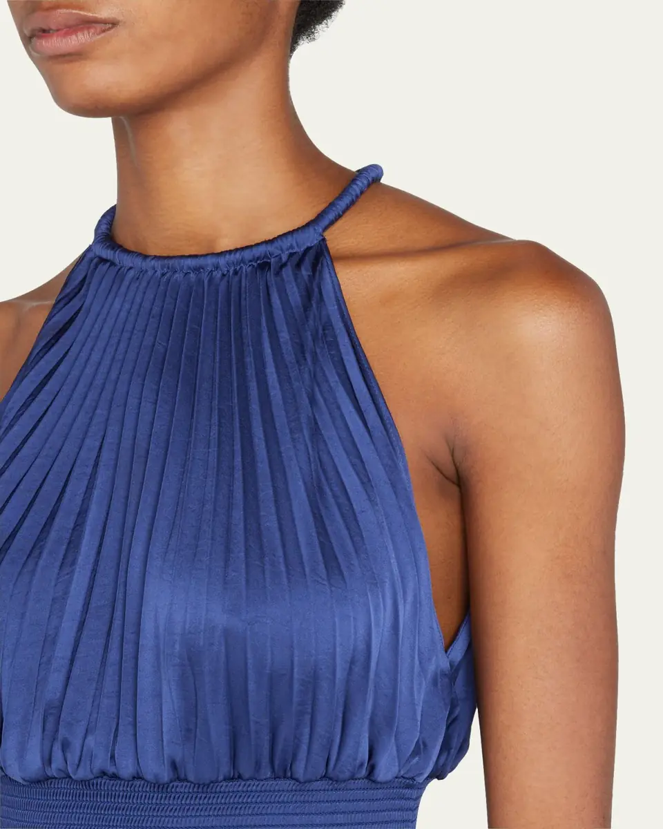 A.L.C. Renzo II Satin Pleated High-Neck Midi Dress | Thumbnail 5