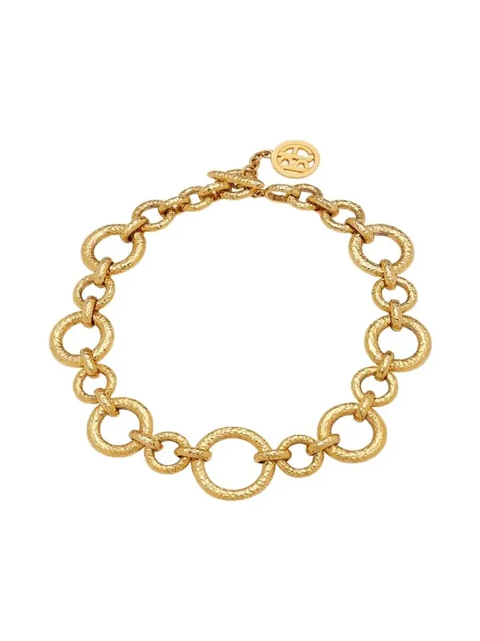 Gold Hammered Chain Necklace with Toggle