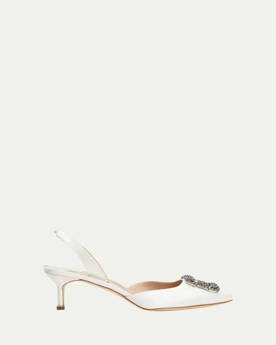 Manolo Blahnik Hangsi Satin Crystal-Buckle Halter Pumps | Thumbnail 5