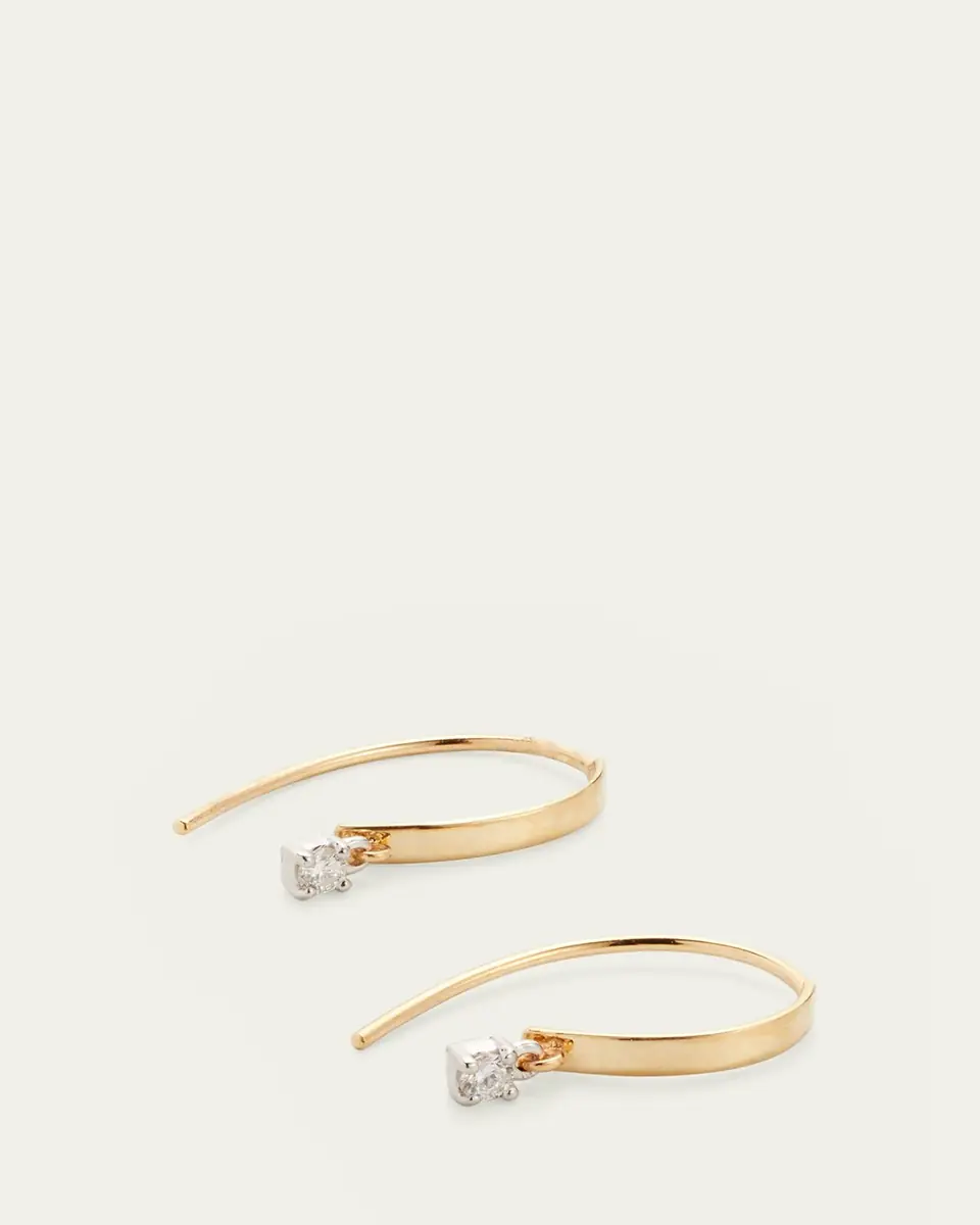 Lana 14K Gold Mini Flat Hooked on Hoop Earrings with Dangle Diamonds | Thumbnail 3 Lana 14K Gold Mini Flat Hooked on Hoop Earrings with Dangle Diamonds | Thumbnail 3