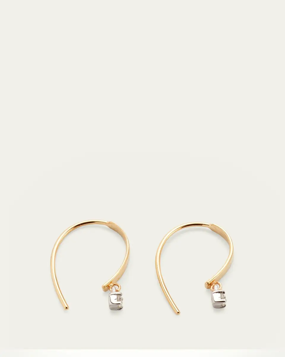 Lana 14K Gold Mini Flat Hooked on Hoop Earrings with Dangle Diamonds | Thumbnail 4 Lana 14K Gold Mini Flat Hooked on Hoop Earrings with Dangle Diamonds | Thumbnail 4