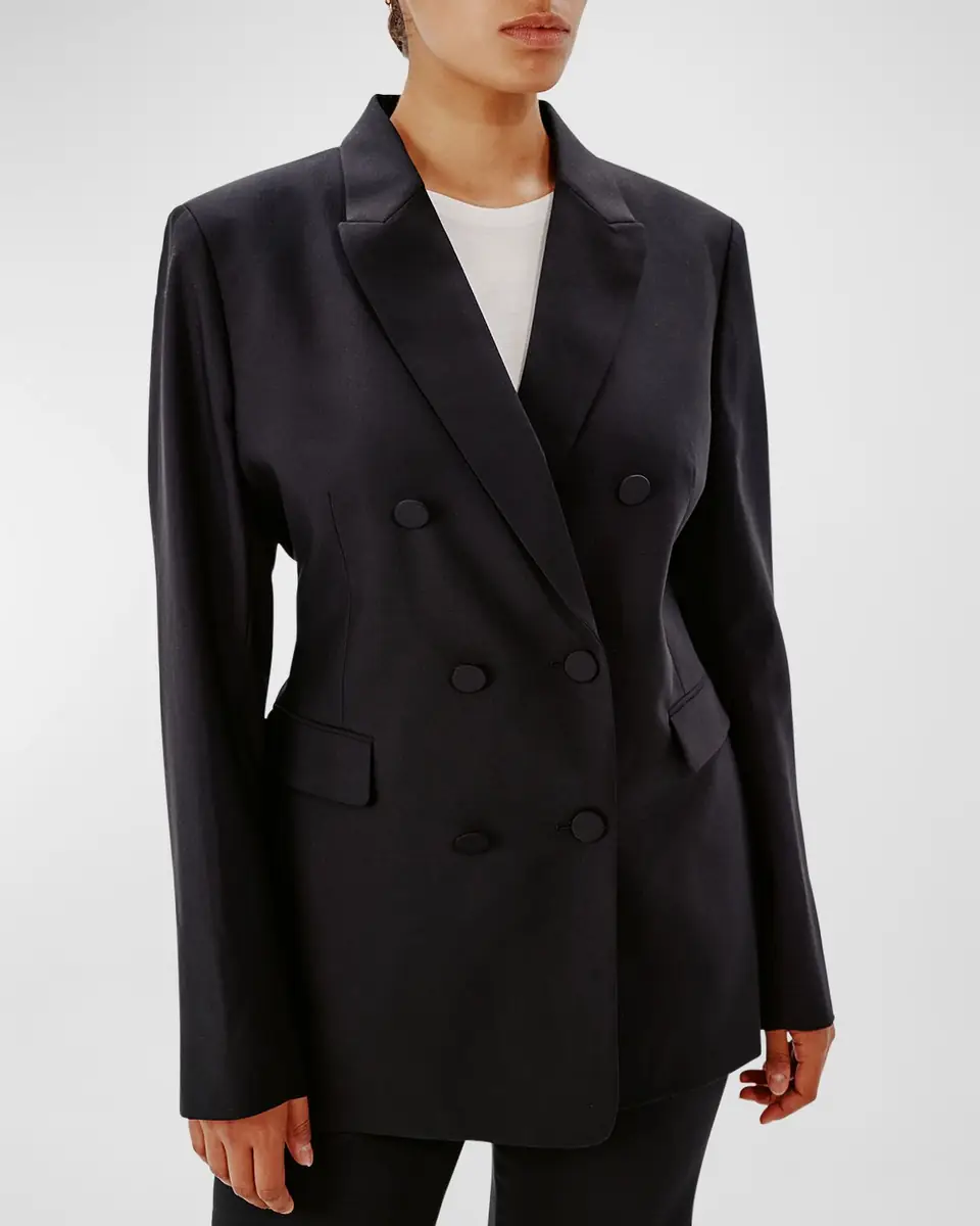Another Tomorrow Wool Double-Breasted Blazer Jacket | Thumbnail 3