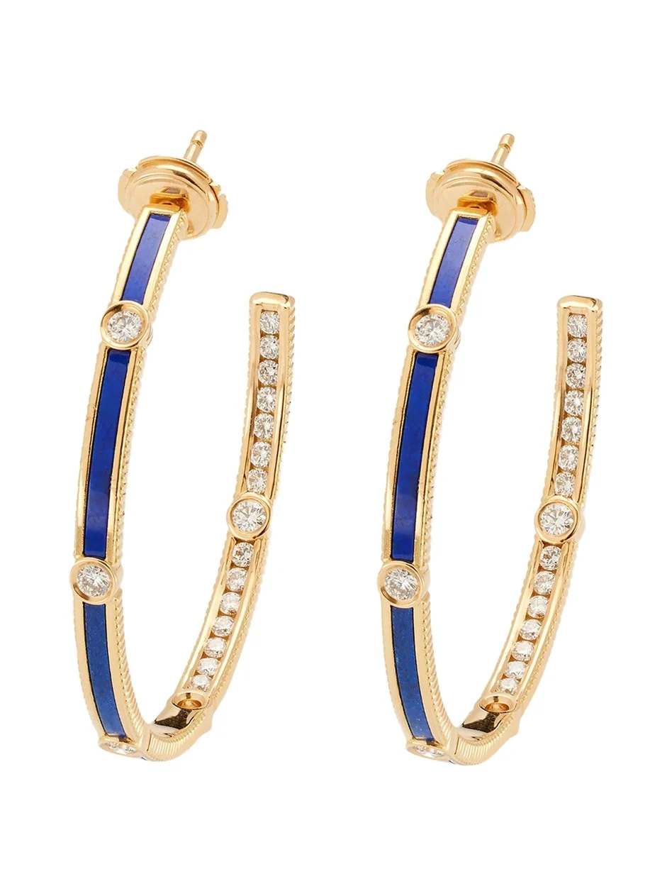 Viltier Rayon Lapis Extra-Large Hoop Earrings in 18K Yellow Gold and Diamonds