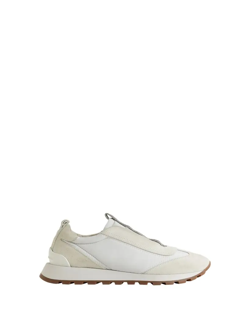 Brunello Cucinelli Mixed Leather Slip-On Runner Sneakers