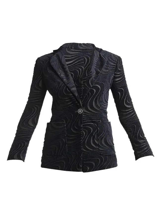 Swirl Jacquard Jersey Single-Breasted Blazer Jacket Swirl Jacquard Jersey Single-Breasted Blazer Jacket