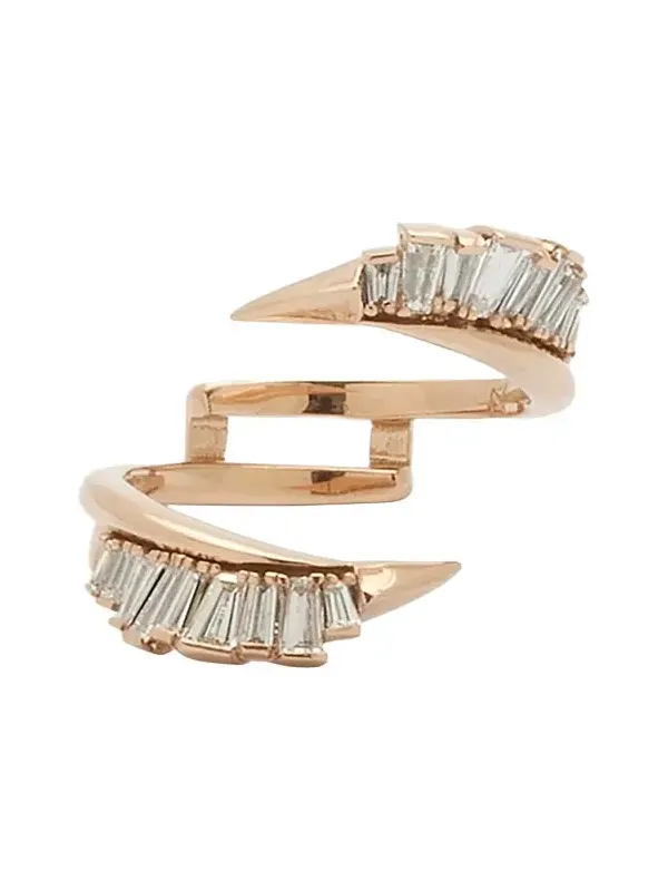 Ruched Open Coil Ring Guard with White Diamonds and 20K Rose Gold Ruched Open Coil Ring Guard with White Diamonds and 20K Rose Gold