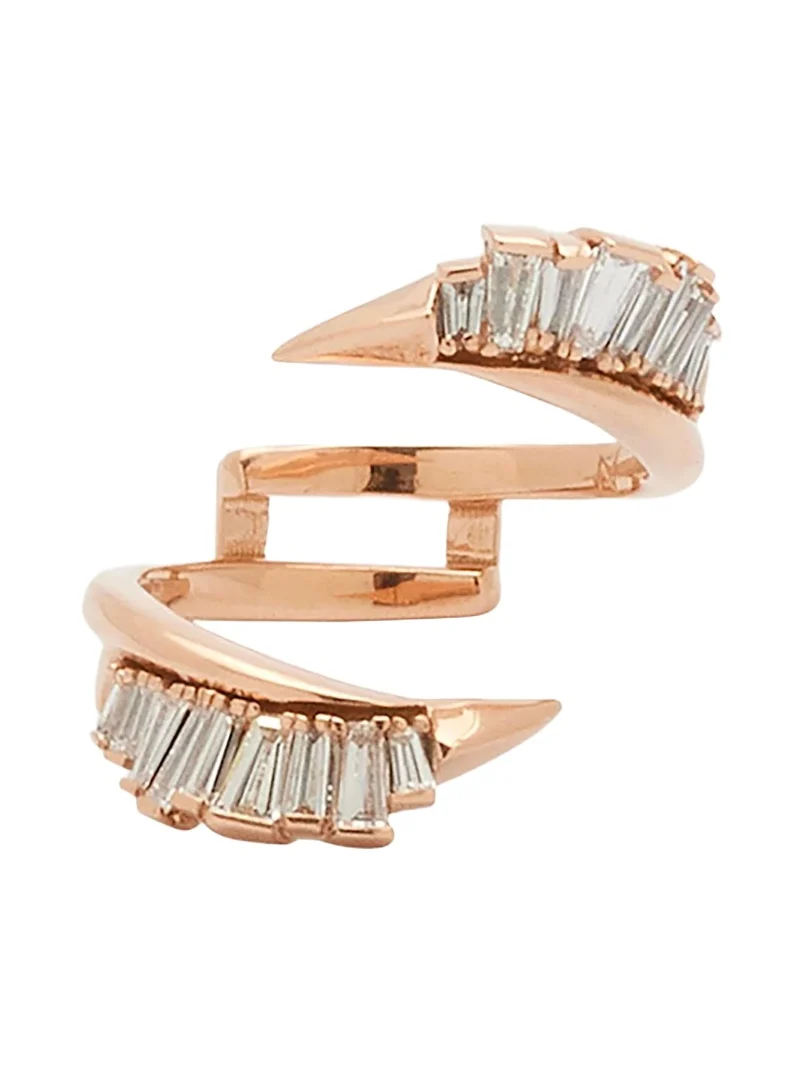 Ruched Open Coil Ring Guard with White Diamonds and 20K Rose Gold Ruched Open Coil Ring Guard with White Diamonds and 20K Rose Gold