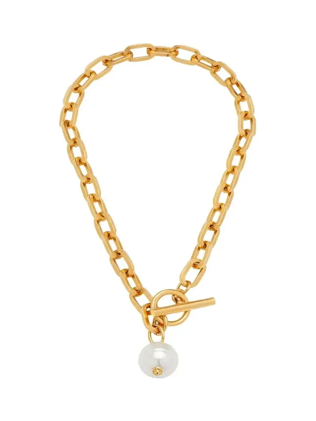Gold Chain Toggle Necklace with Pearly Drop