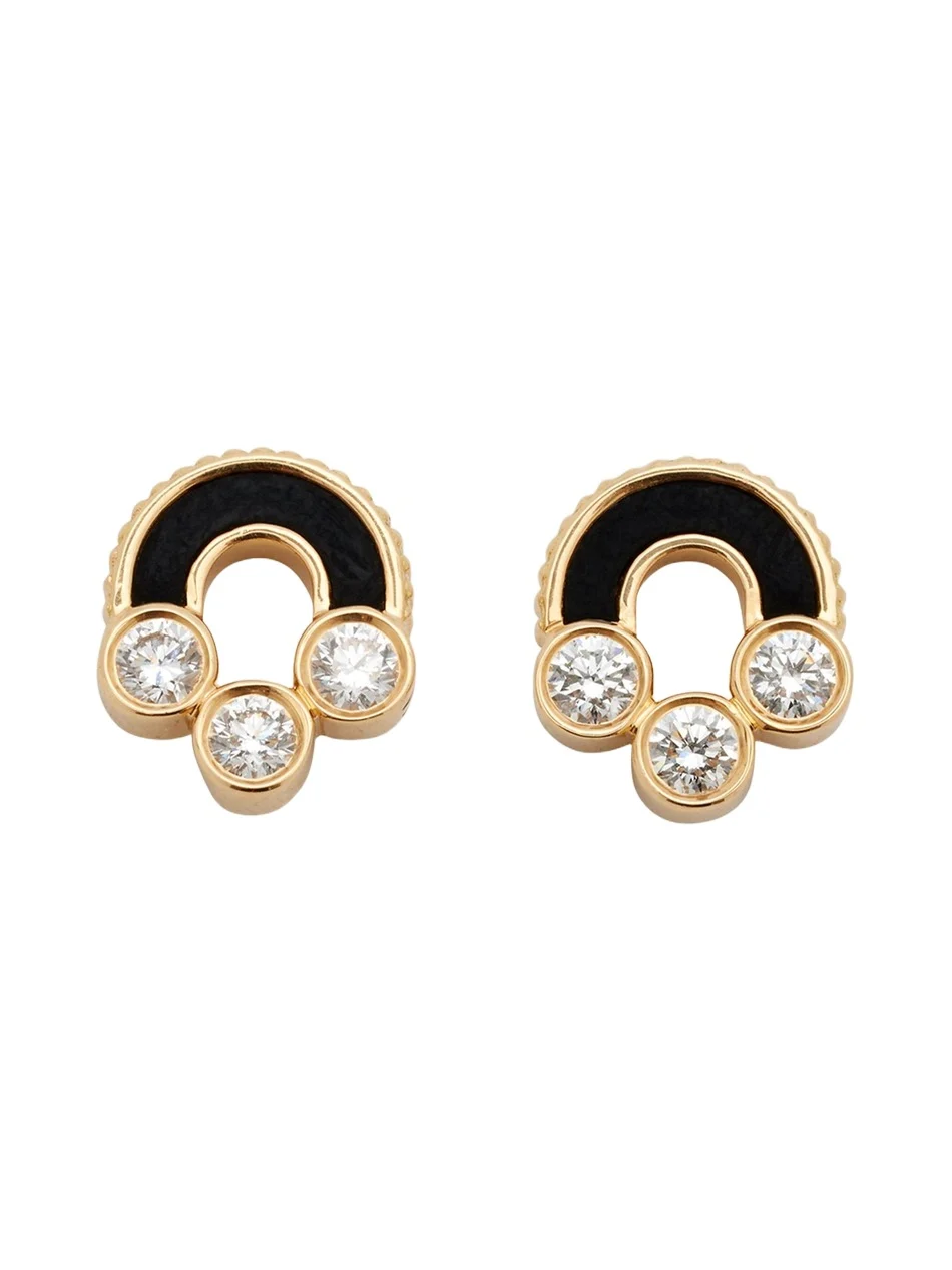 Magnetic Stud Earrings in Onyx, 18K Yellow Gold and Diamonds
