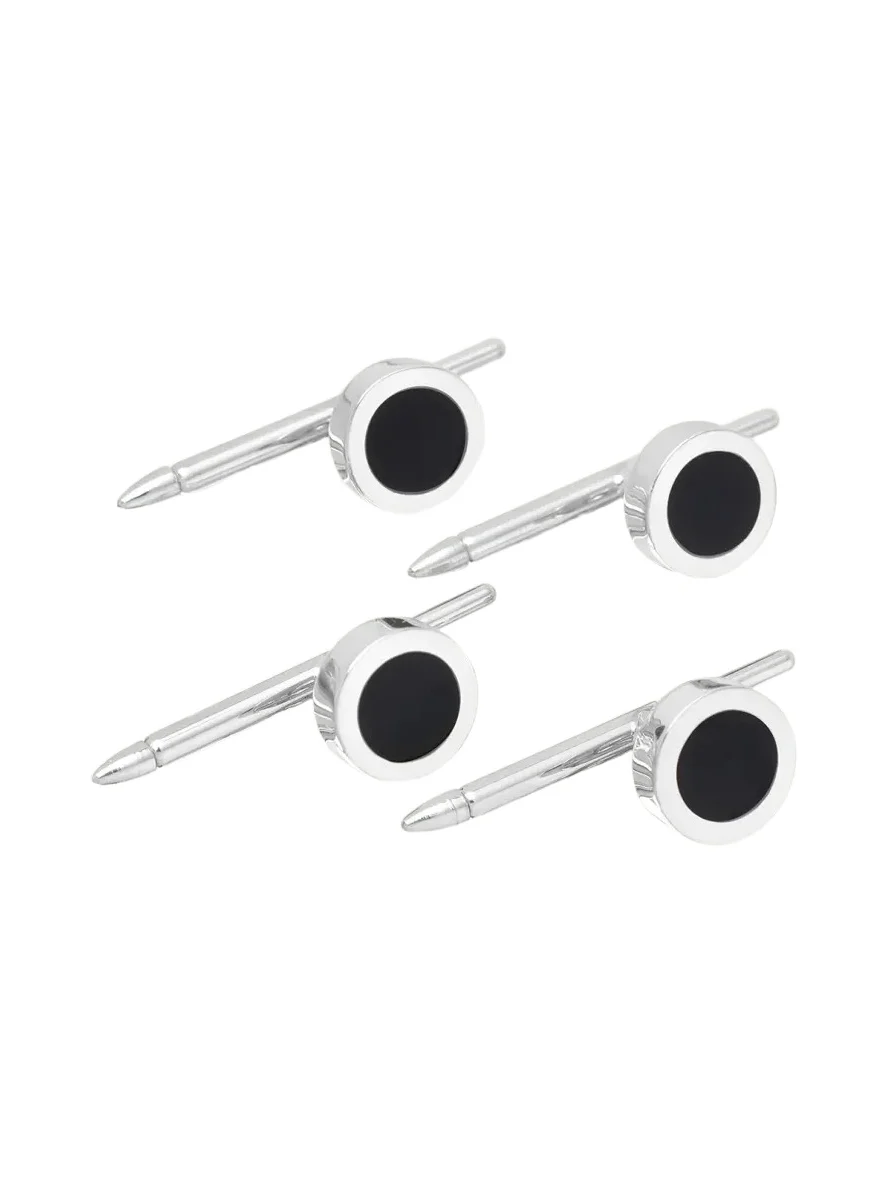 Men's 18K White Gold Black Onyx Shirt Studs