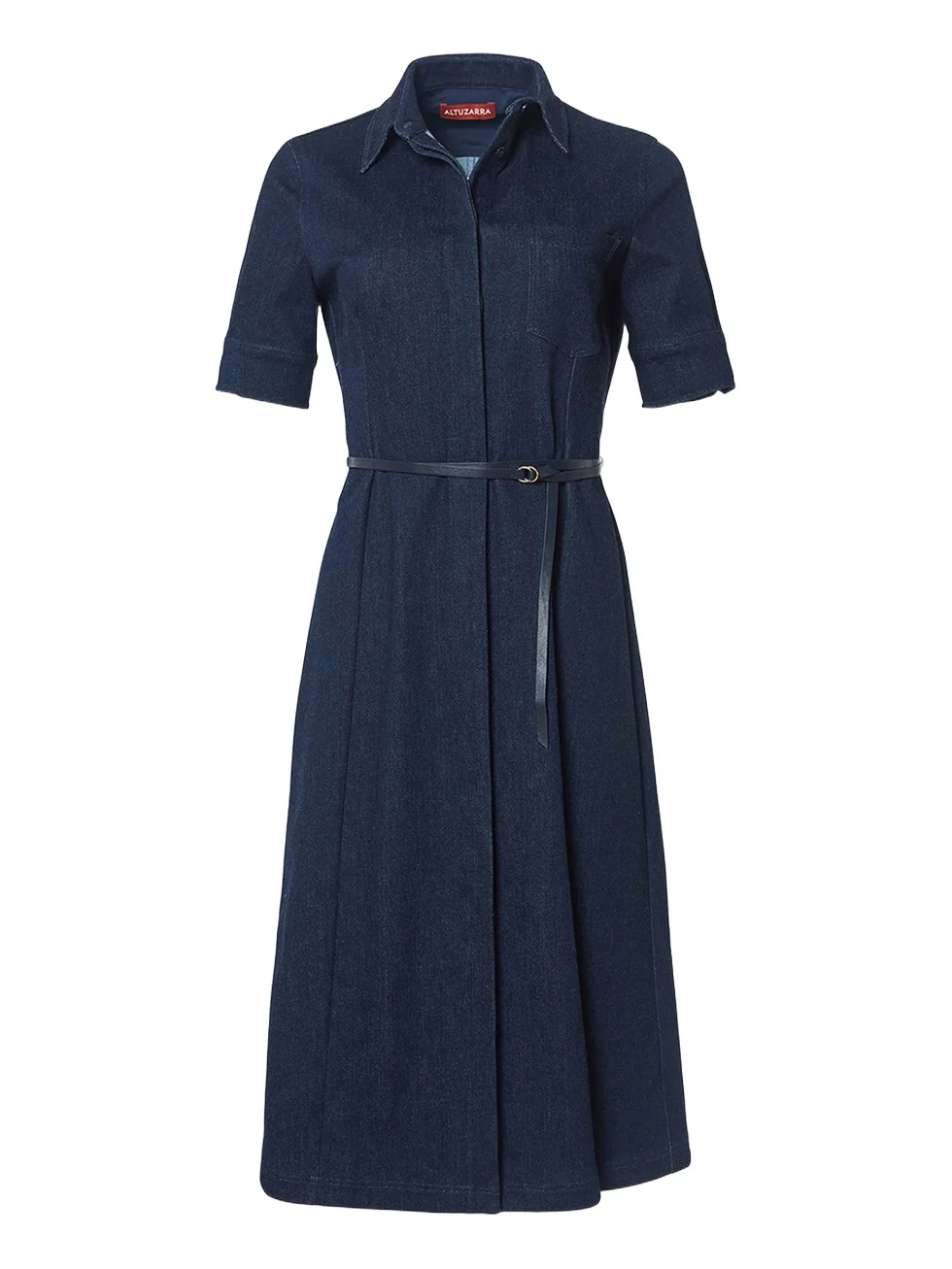 Altuzarra Kieran Denim Leather Belted Midi Dress