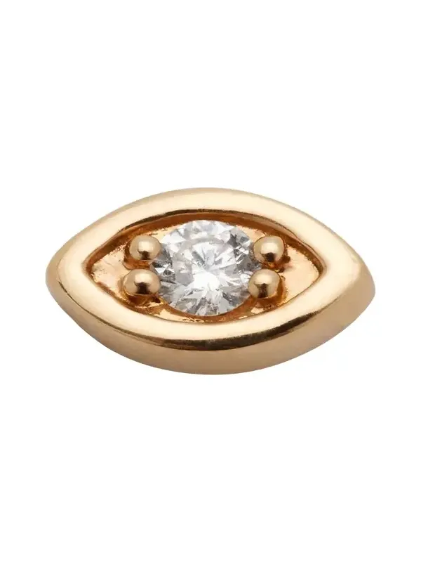 Yellow Gold Diamond Center Evil Eye Stud Earring, Single