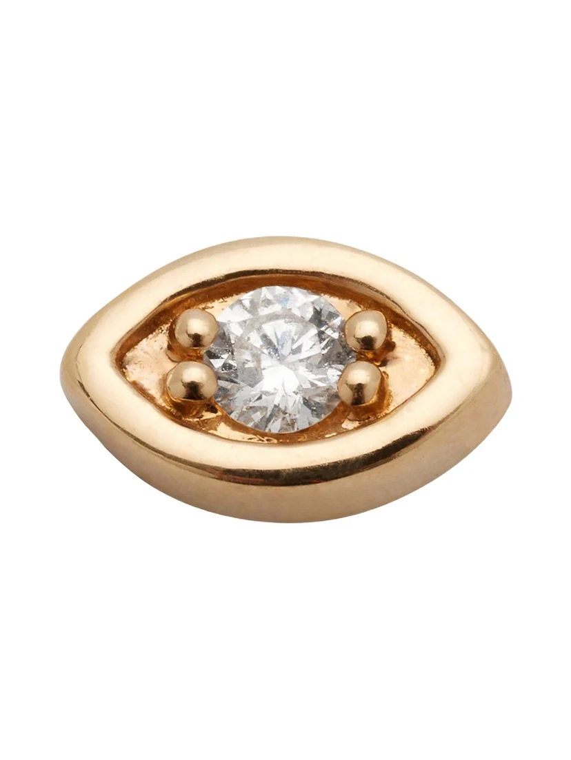 Yellow Gold Diamond Center Evil Eye Stud Earring, Single