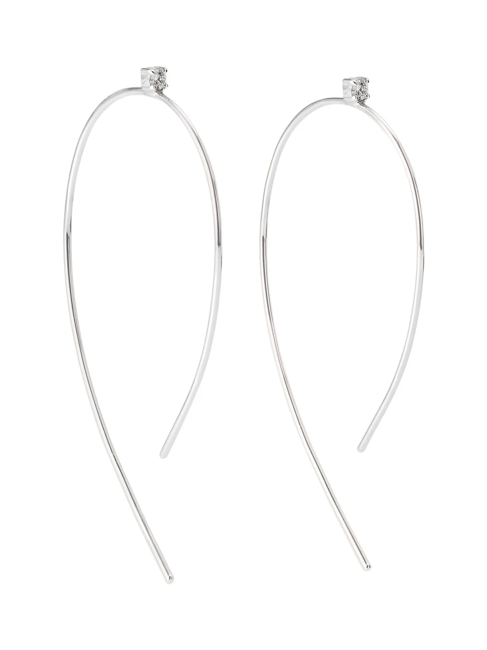 14K Gold Mini Wire Hooked On Hoop Earrings with Diamonds, 38mm 14K Gold Mini Wire Hooked On Hoop Earrings with Diamonds, 38mm
