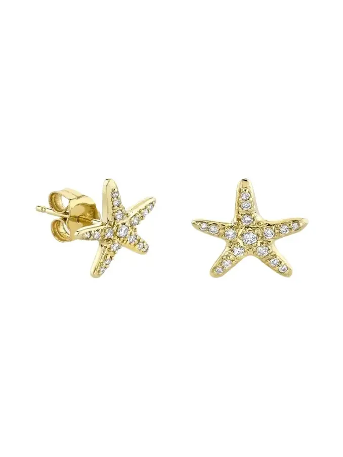 14K Yellow Gold Starfish Stud Earring, Single 14K Yellow Gold Starfish Stud Earring, Single