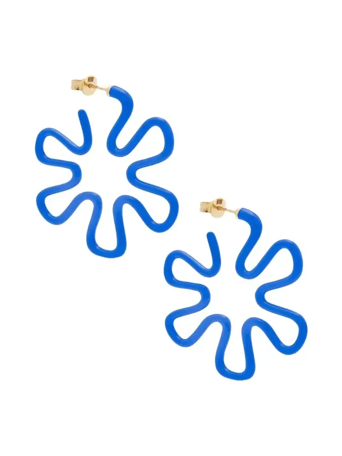 Blue Enamel Flower Hoop Earrings Blue Enamel Flower Hoop Earrings