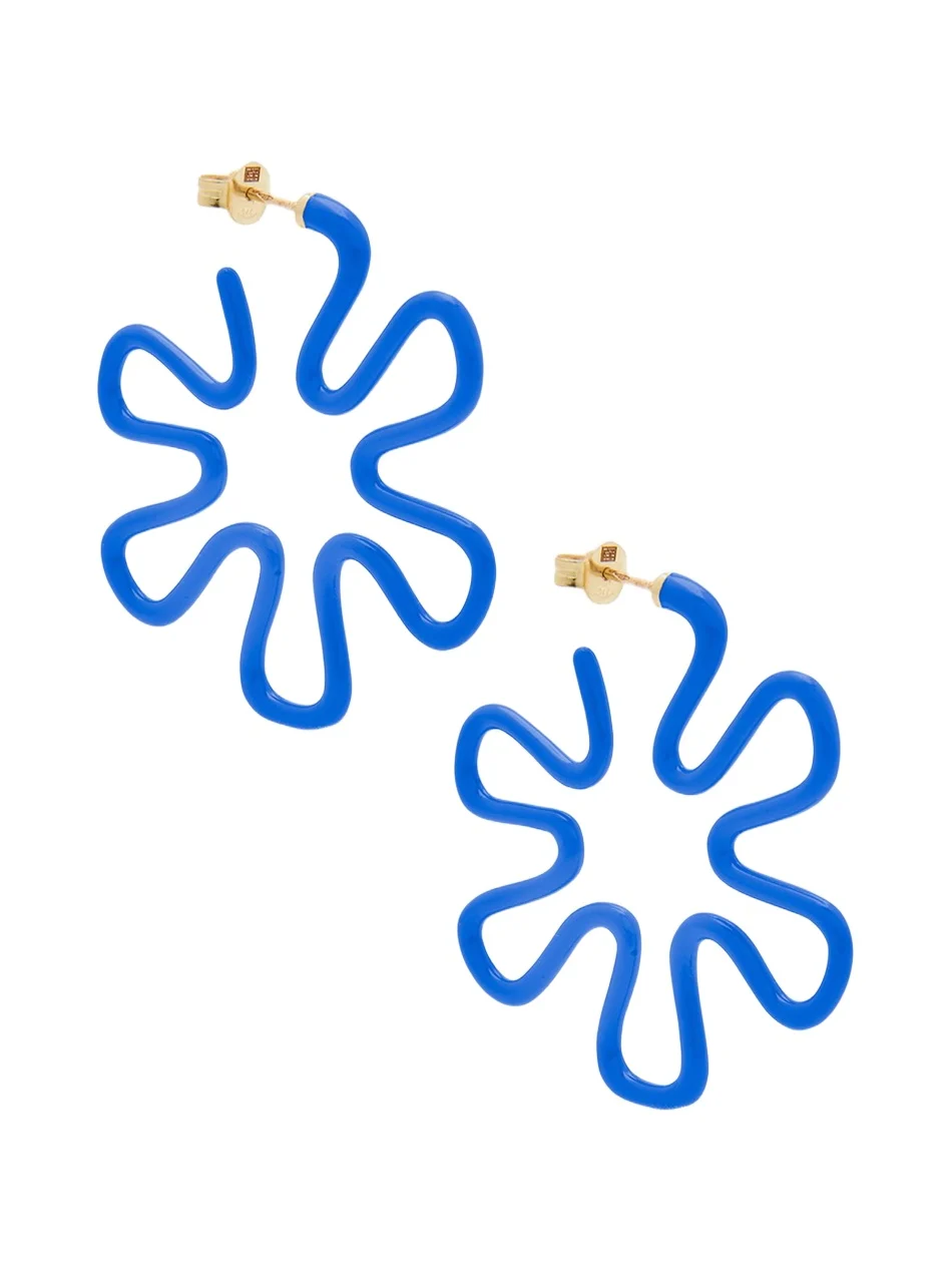 Blue Enamel Flower Hoop Earrings