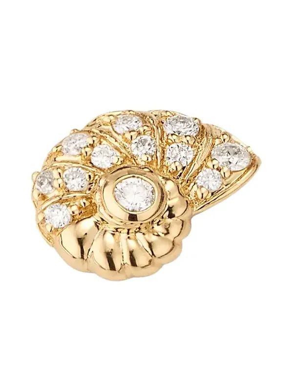 14k Yellow Gold Nautilus Shell Stud Earrings With Diamonds