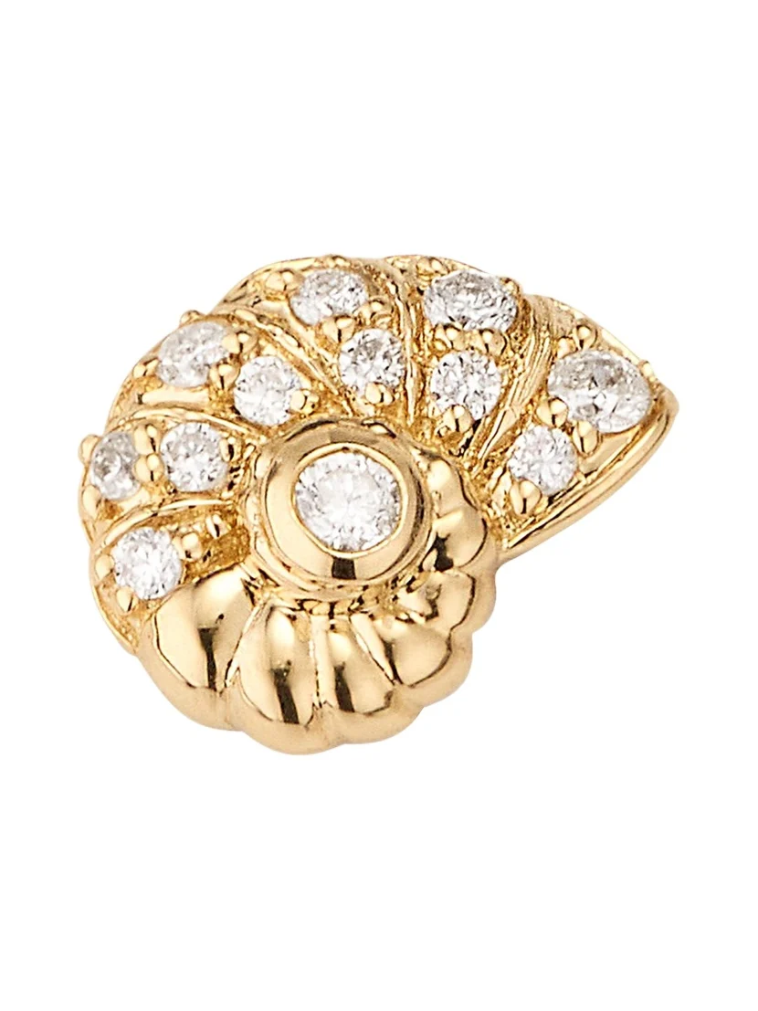 Sydney Evan 14k Yellow Gold Nautilus Shell Stud Earrings With Diamonds