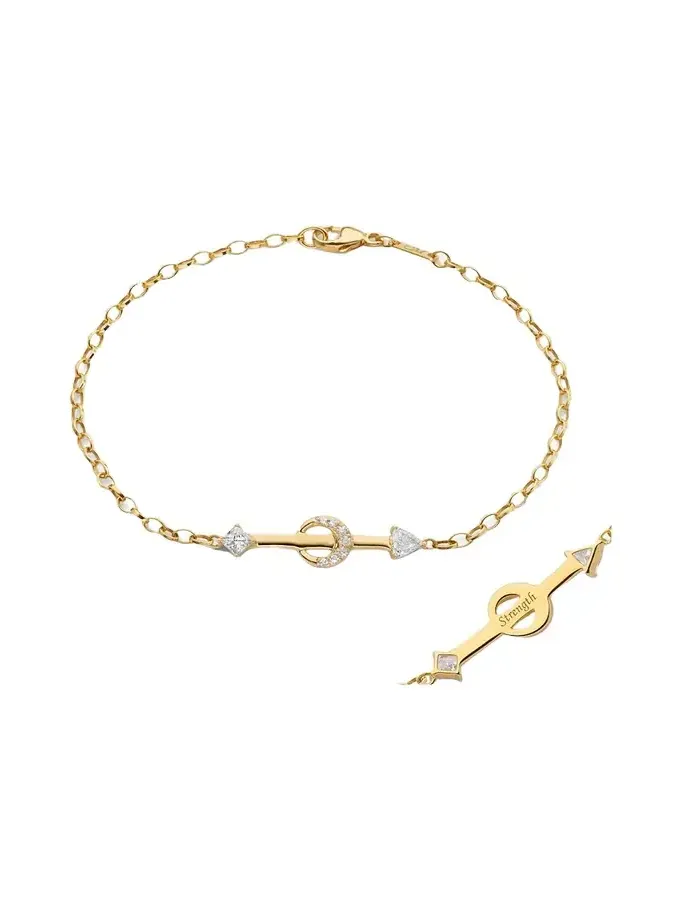 18K YELLOW GOLD STRENGTH ARROW POESY BRACELET WITH TRILLION, PRINCESS CUT AND DIAMONDS 18K YELLOW GOLD STRENGTH ARROW POESY BRACELET WITH TRILLION, PRINCESS CUT AND DIAMONDS