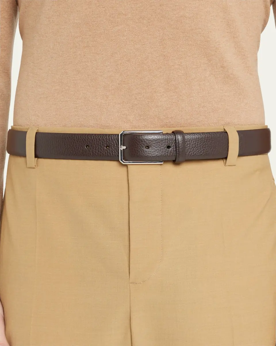 Santoni Men's Rectangle Buckle Grained Leather Belt | Thumbnail 2 Santoni Men's Rectangle Buckle Grained Leather Belt | Thumbnail 2