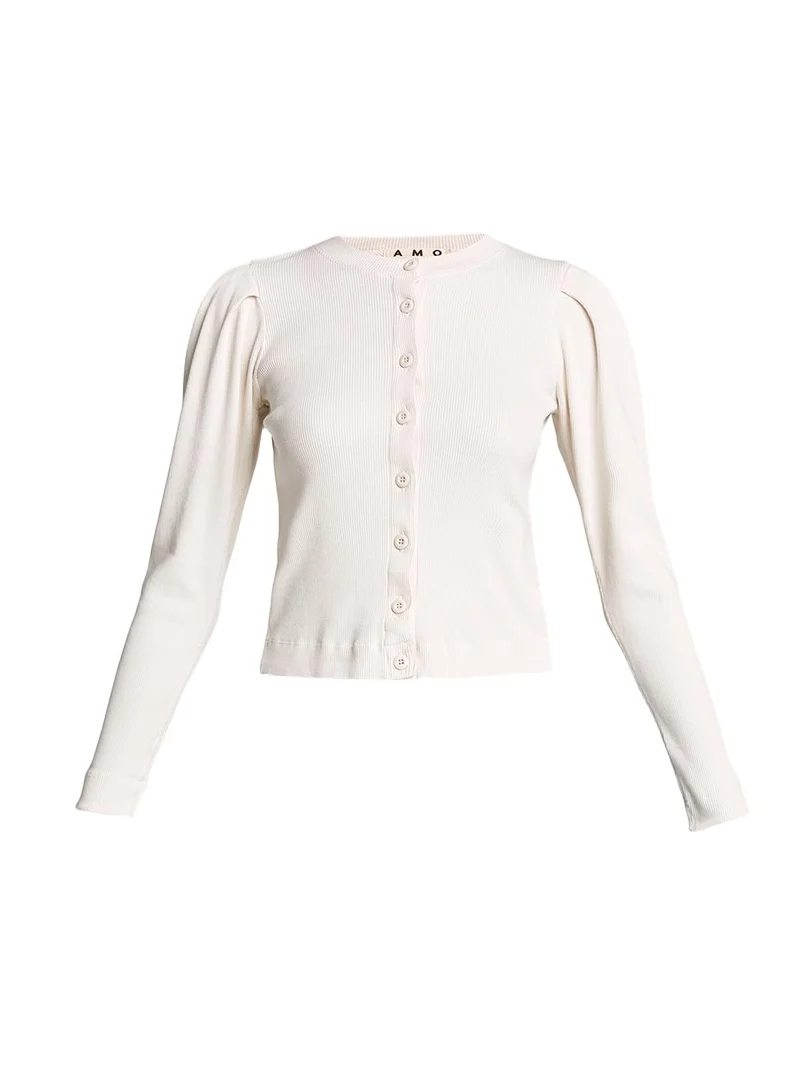 AMO Denim Puff-Sleeve Cardigan
